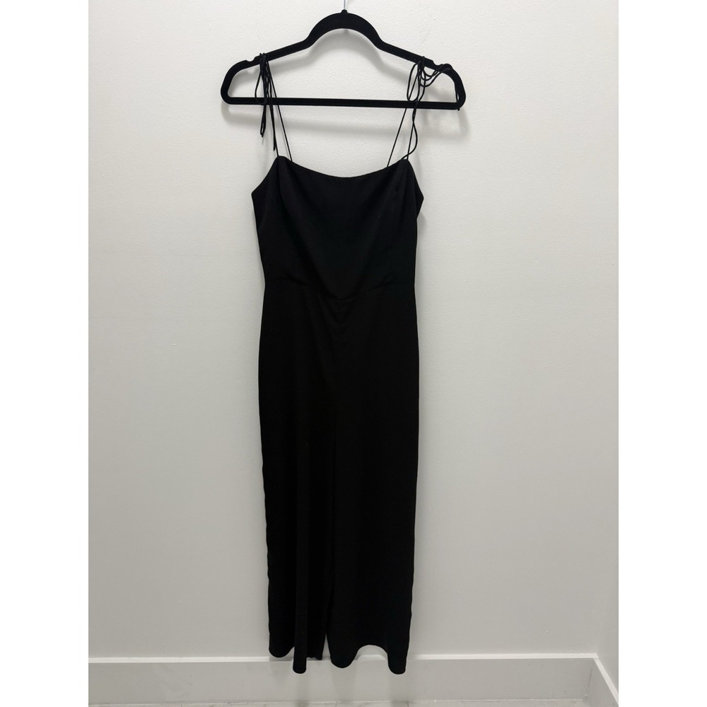 Aritzia Wilfred Zadie Jumpsuit 4 Black Tie Strap‎ Smocked Wide Leg Cropped